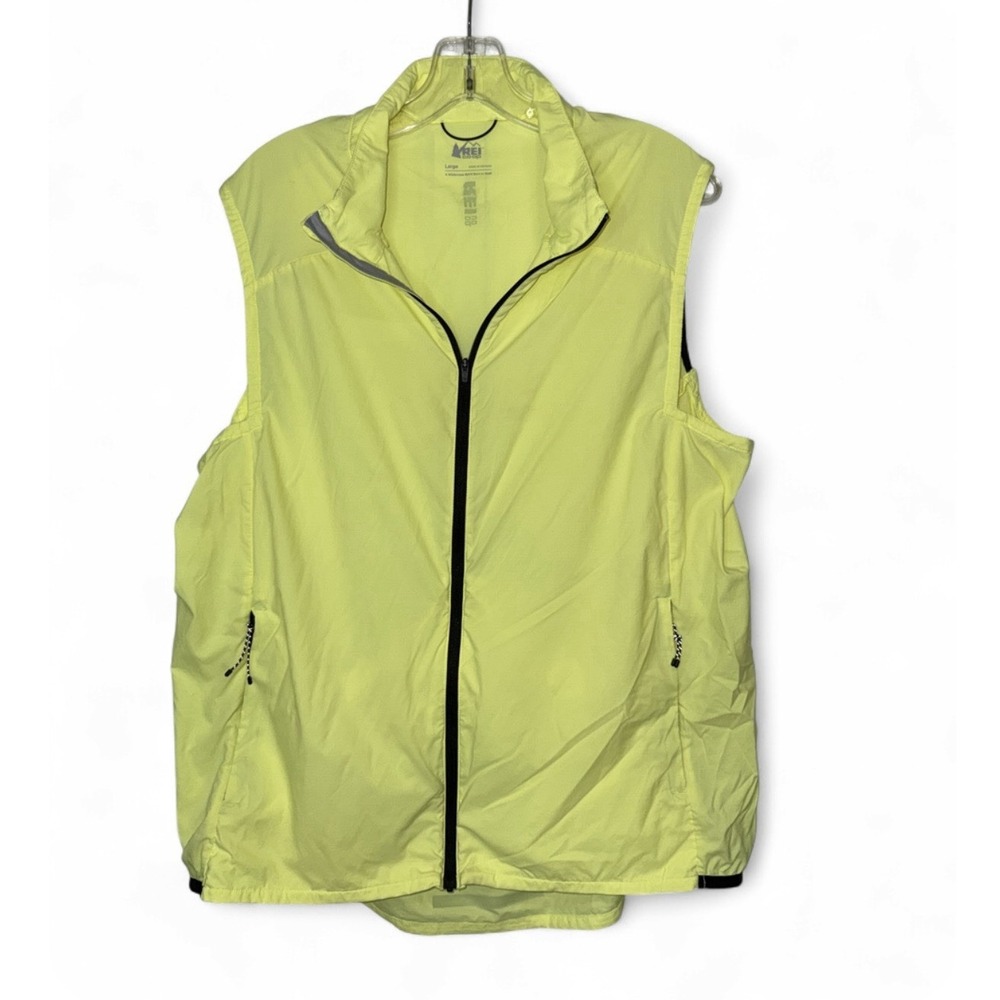 REI Co-op Link Wind Vest Mens L Neon Yellow Reflective Cycling Running 22336